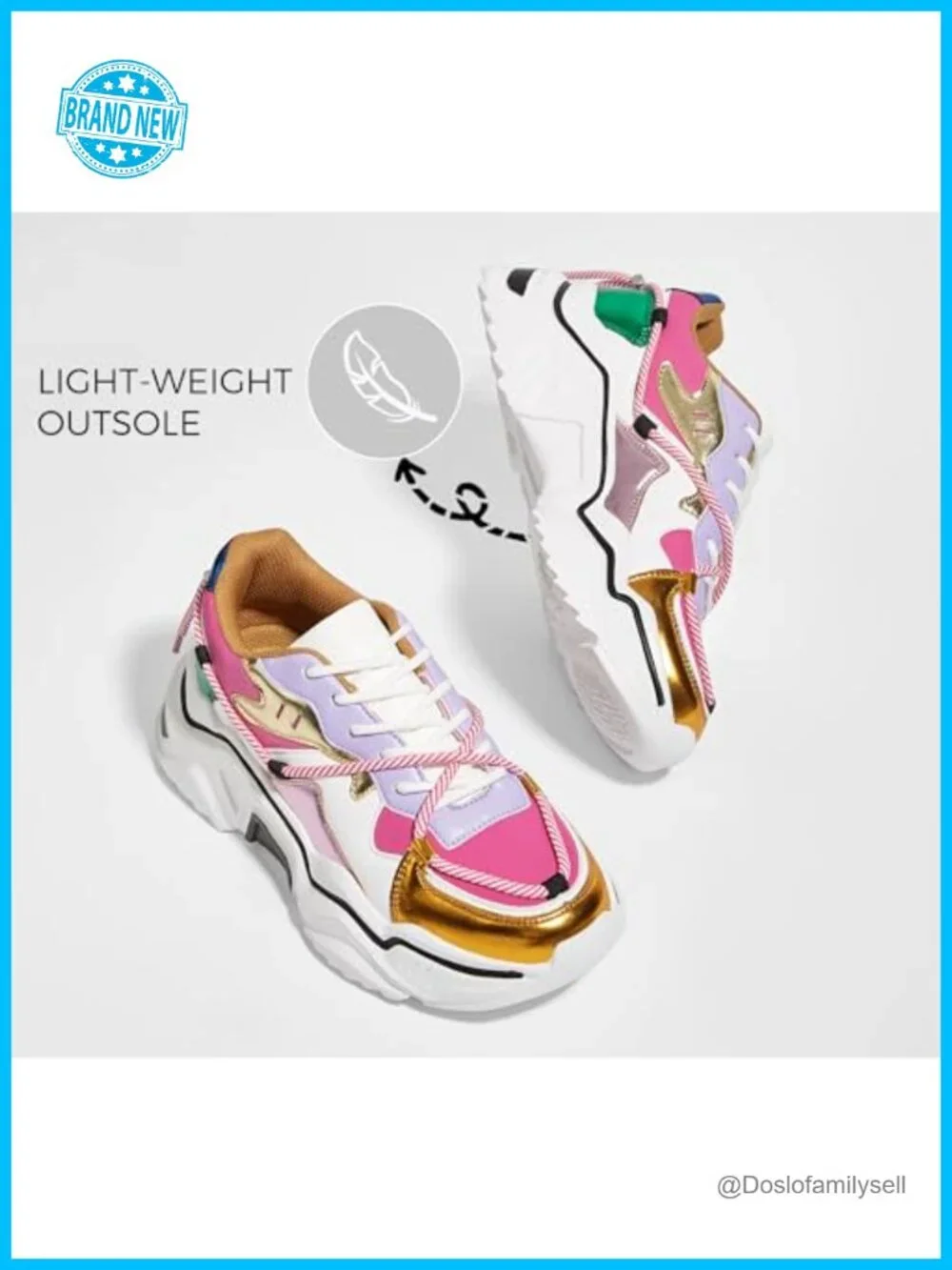 Platform Chunky Sneakers Lightweight TPR Lace-Up Walking Shoes